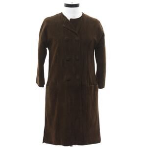Vintage 60s Brown Leather Coat Double Breasted Princess Seams Women’s XS